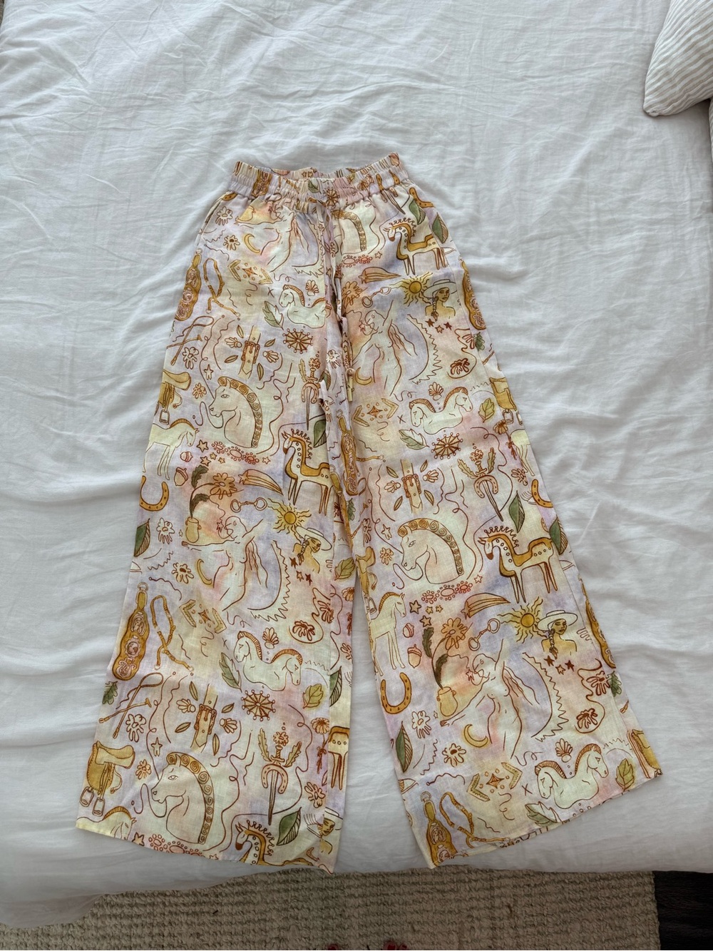 Alemais Cream Pants with Yellow and Brown Floral Print